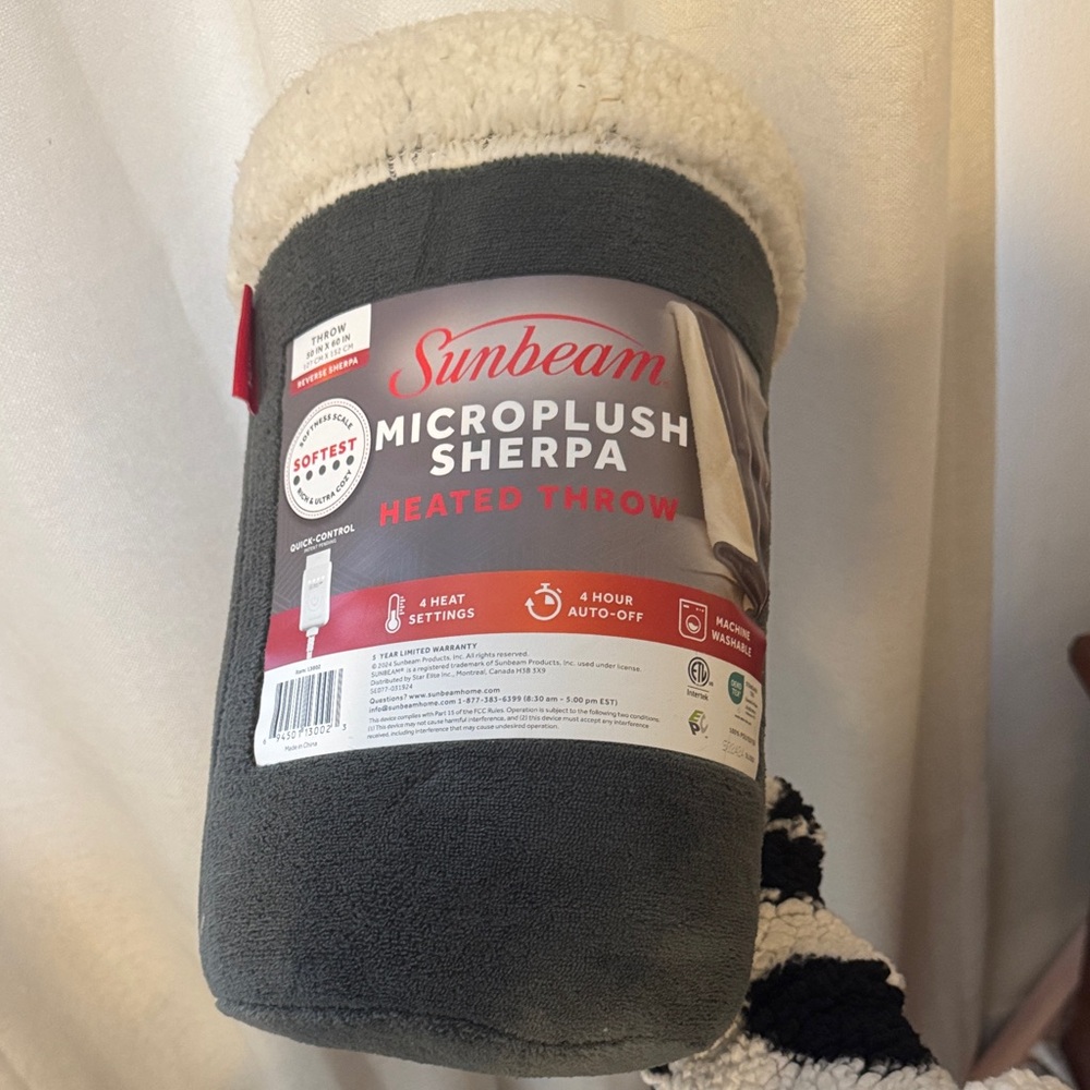 Sunbeam Gray Microplush Heated Blanket